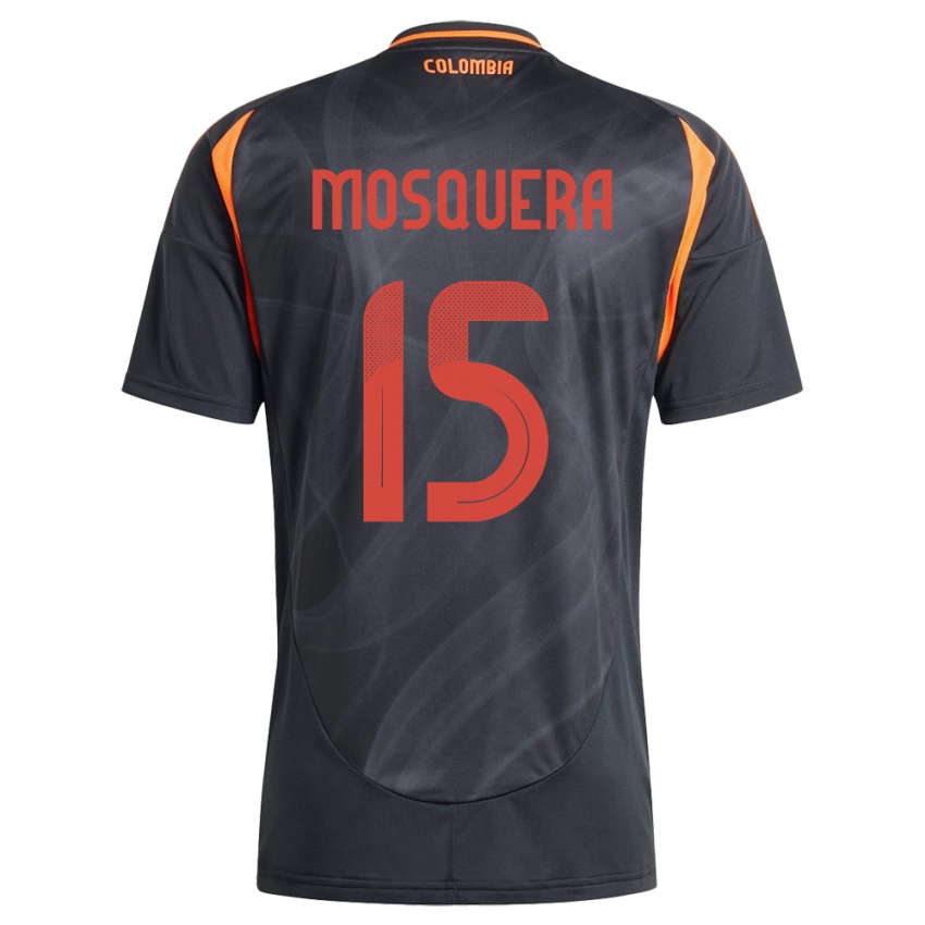 Bambino Maglia Colombia Yerson Mosquera #15 Nero Kit Gara Away 24-26 Maglietta