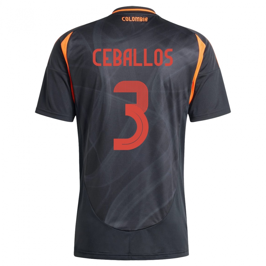 Bambino Maglia Colombia Brayan Ceballos #3 Nero Kit Gara Away 24-26 Maglietta