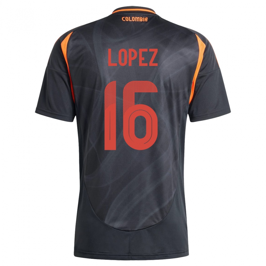 Bambino Maglia Colombia William López #16 Nero Kit Gara Away 24-26 Maglietta