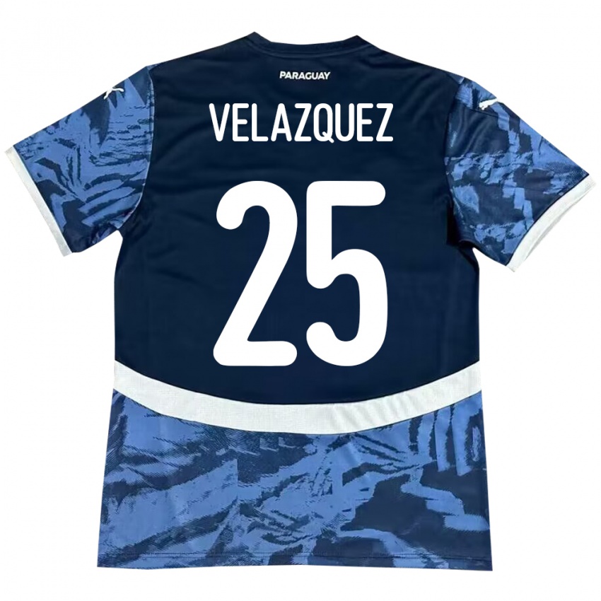 Bambino Maglia Paraguay Gustavo Velázquez #25 Blu Kit Gara Away 24-26 Maglietta