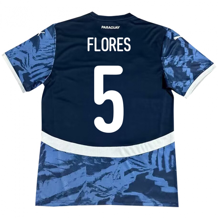 Bambino Maglia Paraguay Gilberto Flores #5 Blu Kit Gara Away 24-26 Maglietta