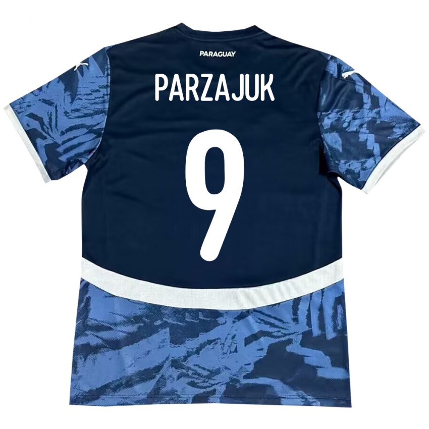 Bambino Maglia Paraguay Kevin Parzajuk #9 Blu Kit Gara Away 24-26 Maglietta