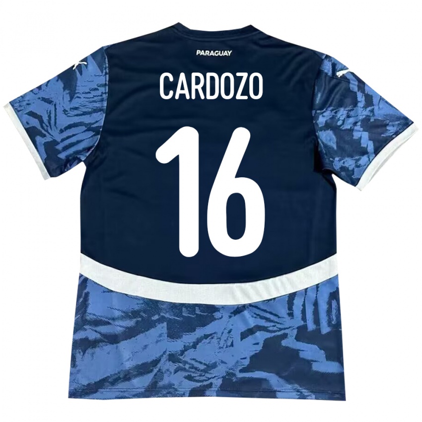 Bambino Maglia Paraguay Juan Cardozo #16 Blu Kit Gara Away 24-26 Maglietta