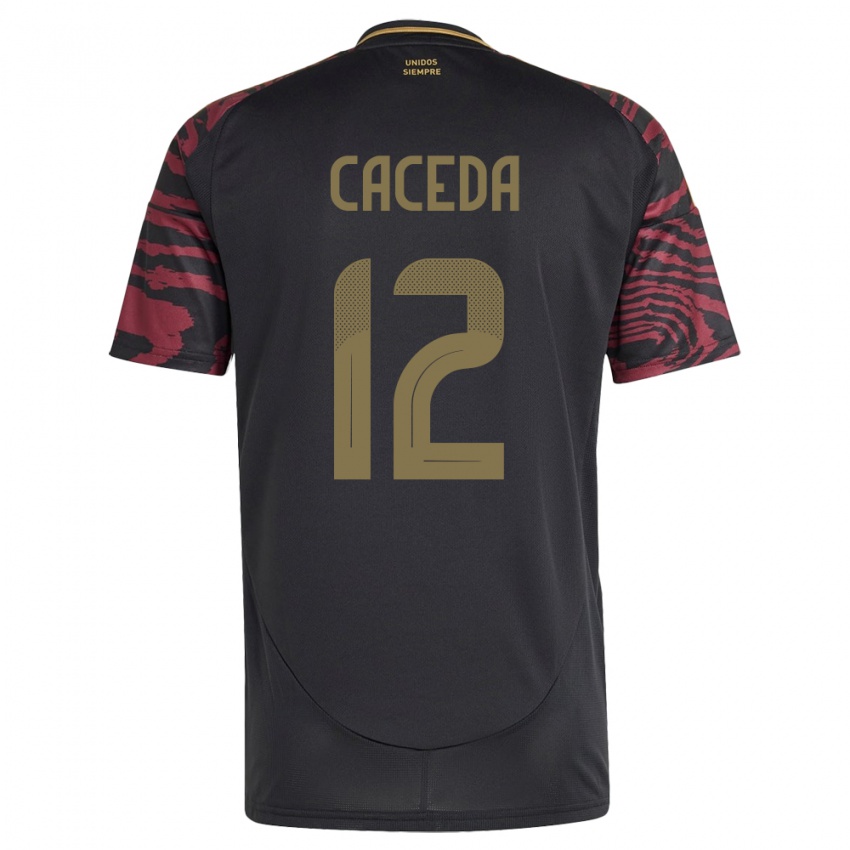 Bambino Maglia Perù Carlos Cáceda #12 Nero Kit Gara Away 24-26 Maglietta