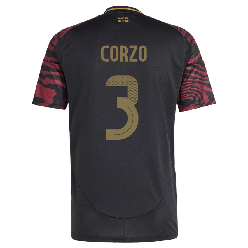 Bambino Maglia Perù Aldo Corzo #3 Nero Kit Gara Away 24-26 Maglietta