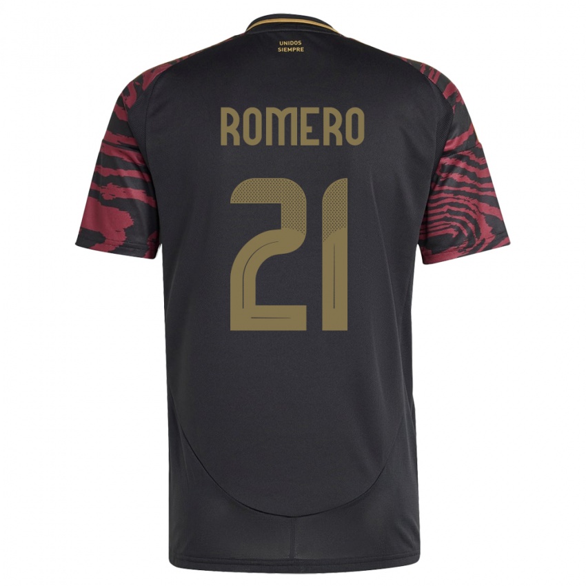 Bambino Maglia Perù Diego Romero #21 Nero Kit Gara Away 24-26 Maglietta