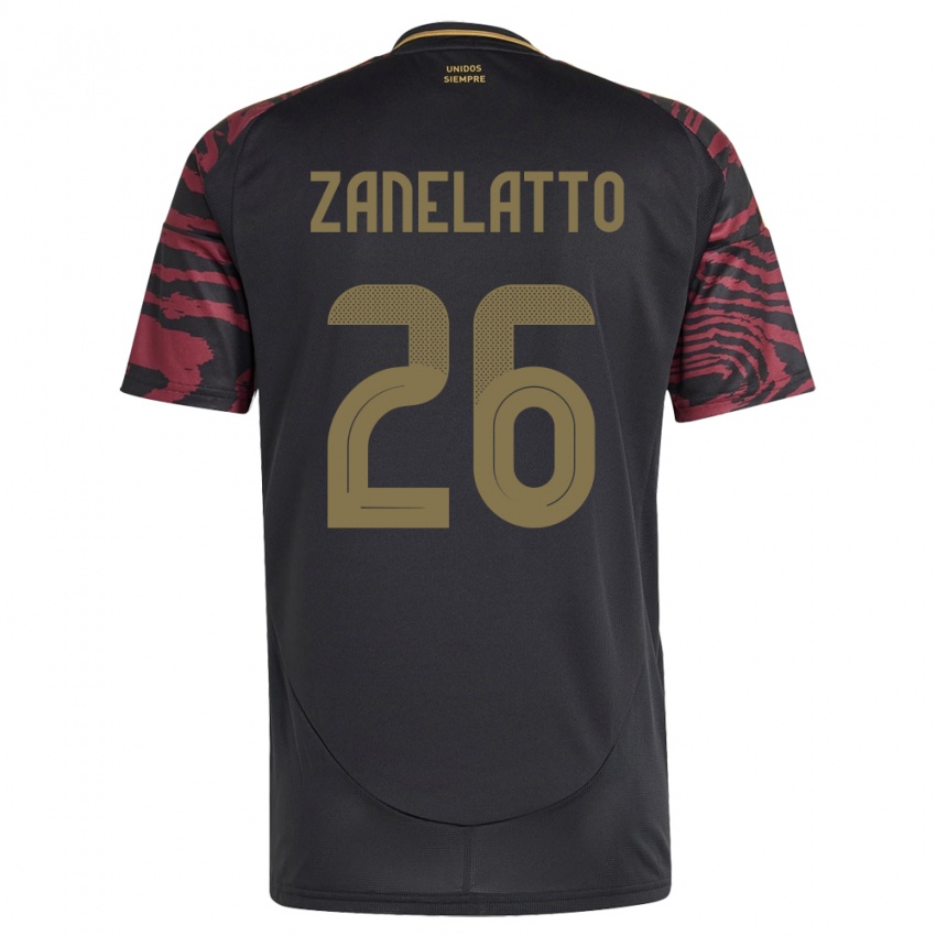 Bambino Maglia Perù Franco Zanelatto #26 Nero Kit Gara Away 24-26 Maglietta