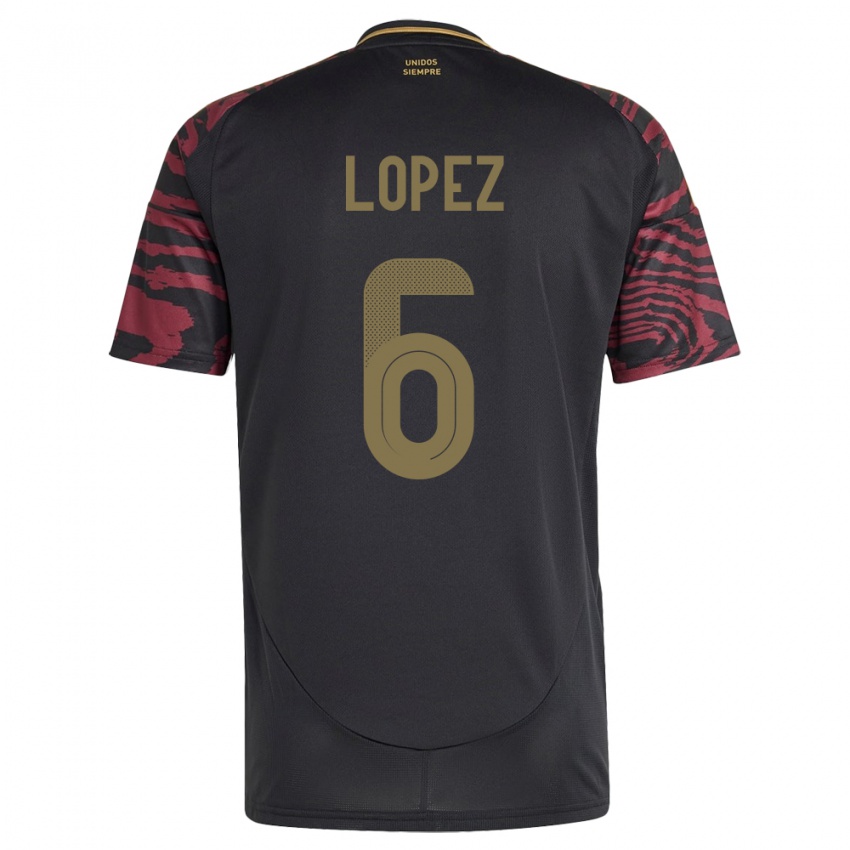 Bambino Maglia Perù Marcos López #6 Nero Kit Gara Away 24-26 Maglietta