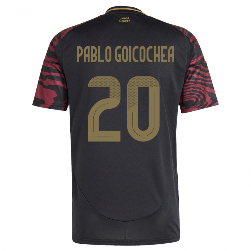 Bambino Maglia Perù Juan Pablo Goicochea #20 Nero Kit Gara Away 24-26 Maglietta