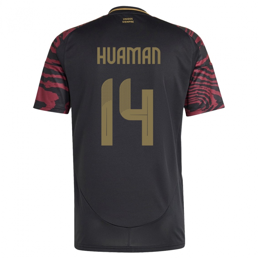 Bambino Maglia Perù Marco Huamán #14 Nero Kit Gara Away 24-26 Maglietta