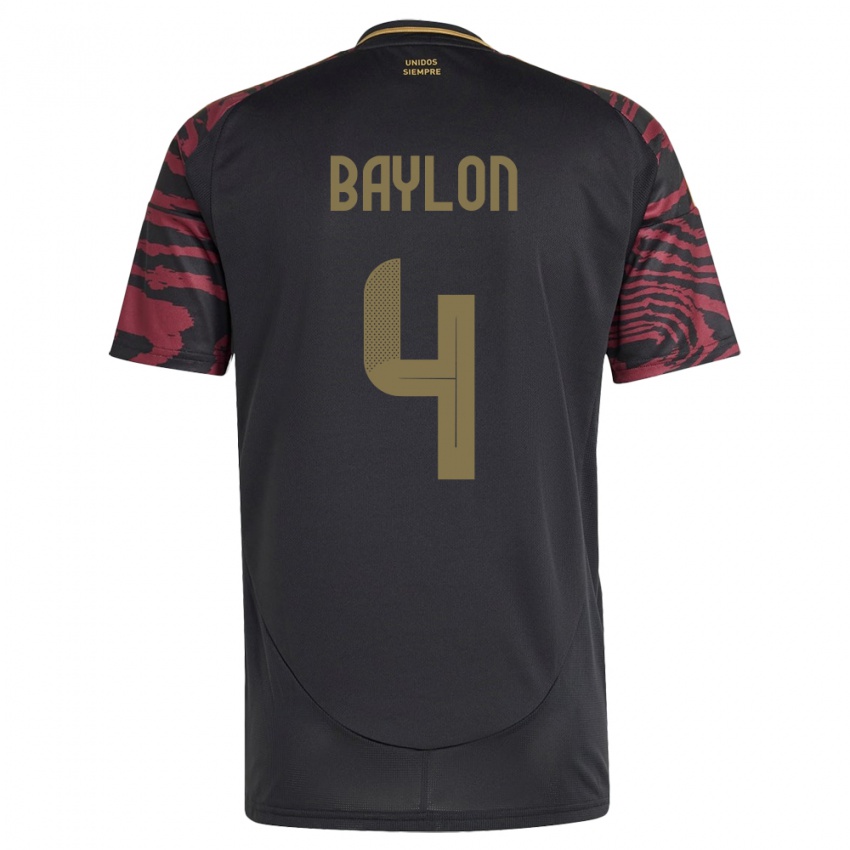 Bambino Maglia Perù Luis Baylón #4 Nero Kit Gara Away 24-26 Maglietta