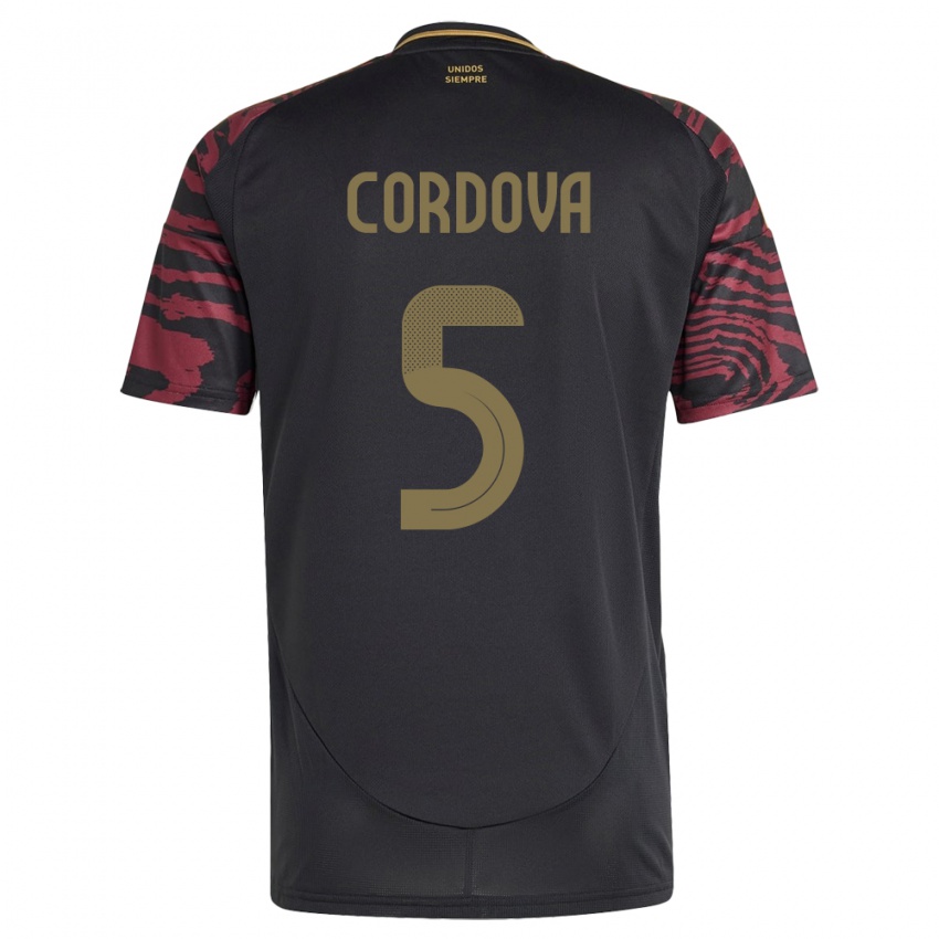 Bambino Maglia Perù Bryan Córdova #5 Nero Kit Gara Away 24-26 Maglietta