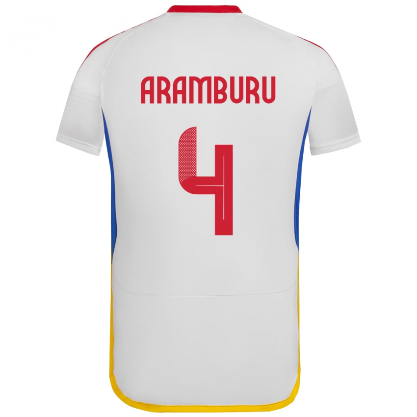 Bambino Maglia Venezuela Jon Aramburu #4 Bianco Kit Gara Away 24-26 Maglietta