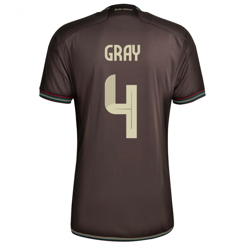 Bambino Maglia Giamaica Tayvon Gray #4 Marrone Notte Kit Gara Away 24-26 Maglietta