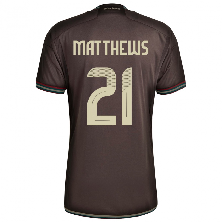 Bambino Maglia Giamaica Cheyna Matthews #21 Marrone Notte Kit Gara Away 24-26 Maglietta