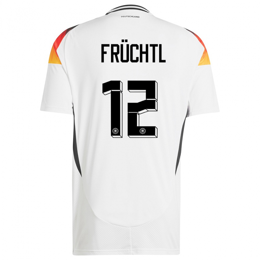 Uomo Maglia Germania Christian Fruchtl #12 Bianco Kit Gara Home 24-26 Maglietta