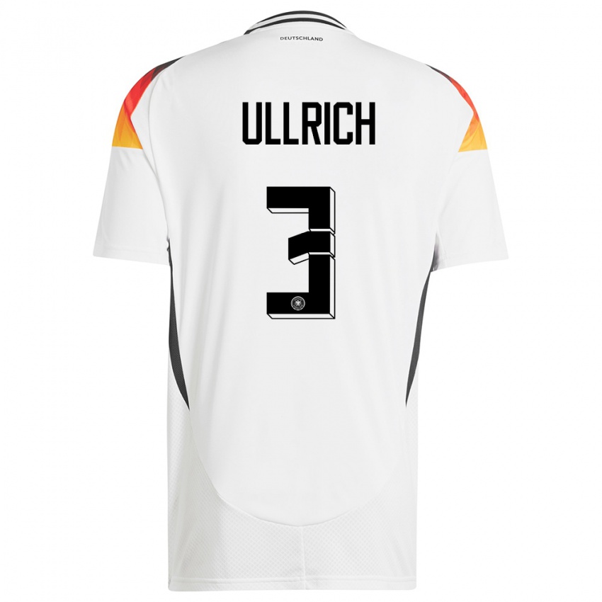 Uomo Maglia Germania Lukas Ullrich #3 Bianco Kit Gara Home 24-26 Maglietta