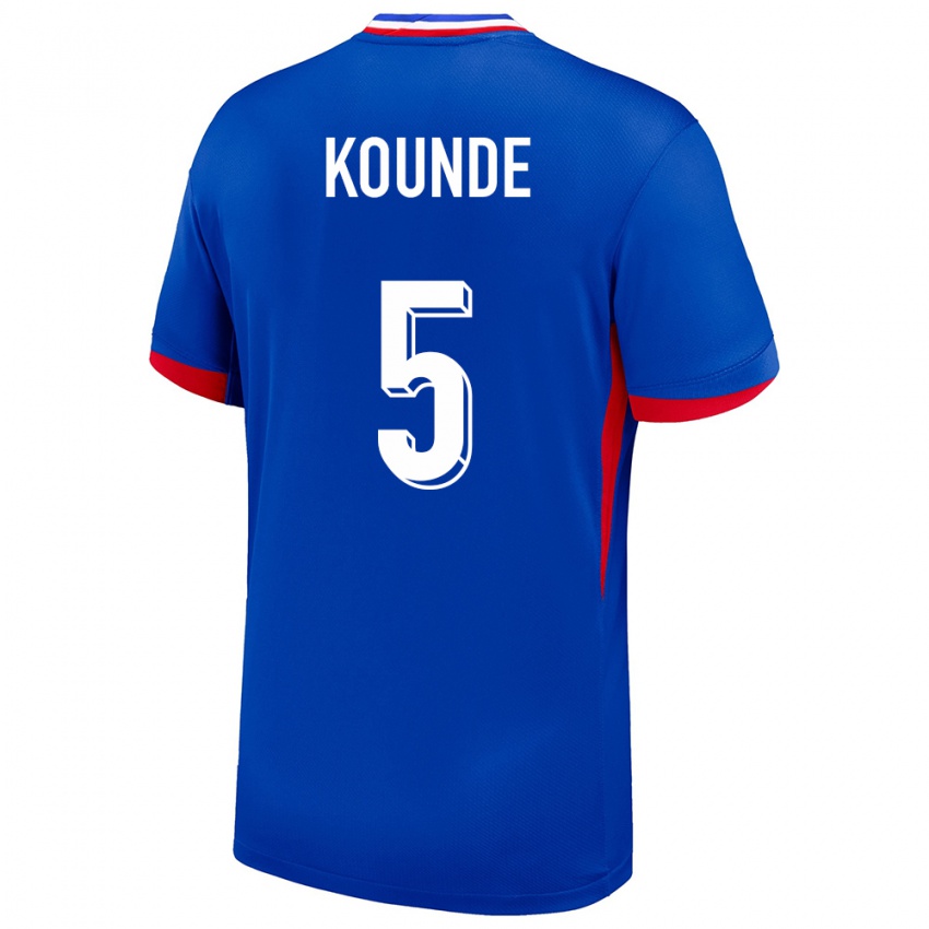 Uomo Maglia Francia Jules Kounde #5 Blu Kit Gara Home 24-26 Maglietta