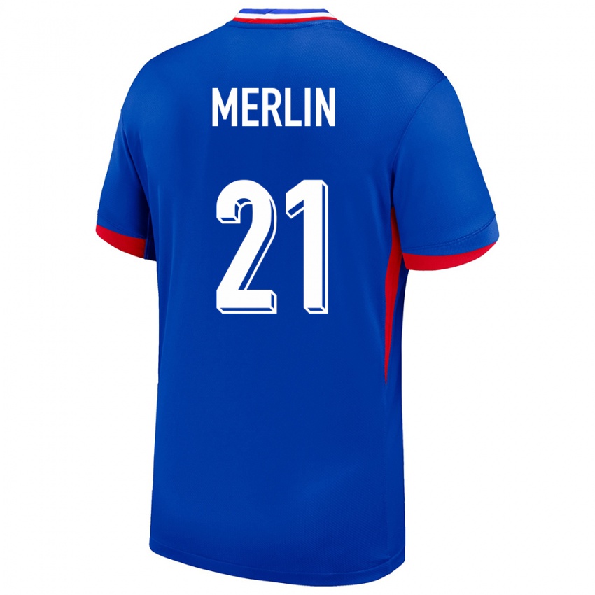 Uomo Maglia Francia Quentin Merlin #21 Blu Kit Gara Home 24-26 Maglietta