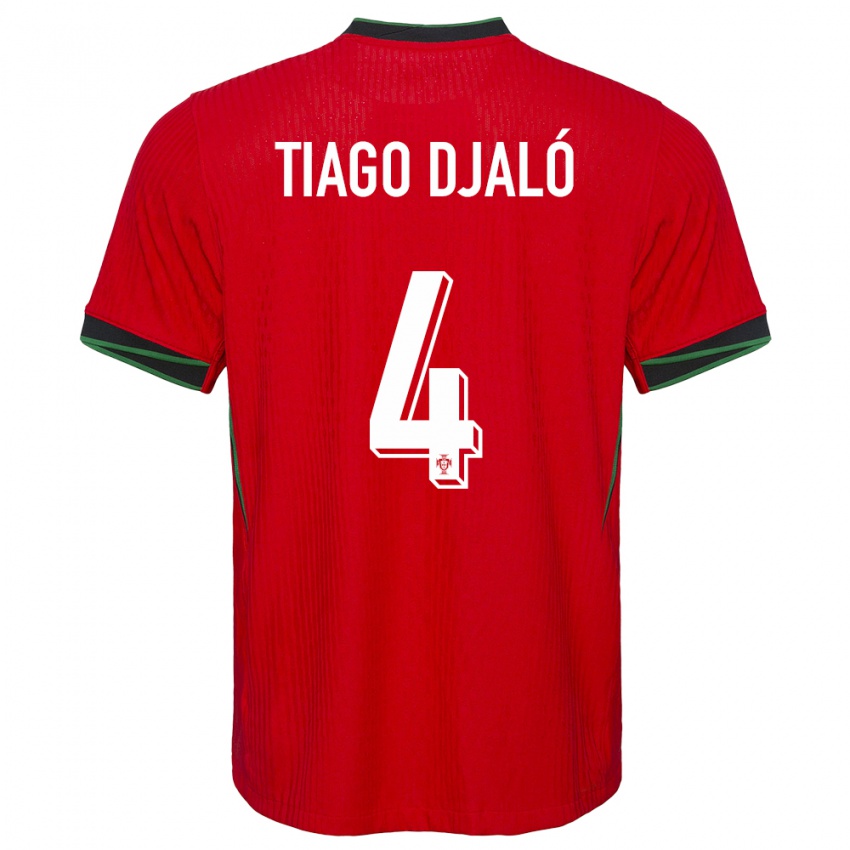 Uomo Maglia Portogallo Tiago Djalo #4 Rosso Kit Gara Home 24-26 Maglietta