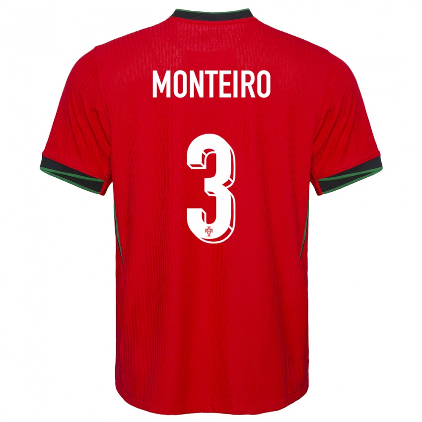 Uomo Maglia Portogallo Diogo Monteiro #3 Rosso Kit Gara Home 24-26 Maglietta