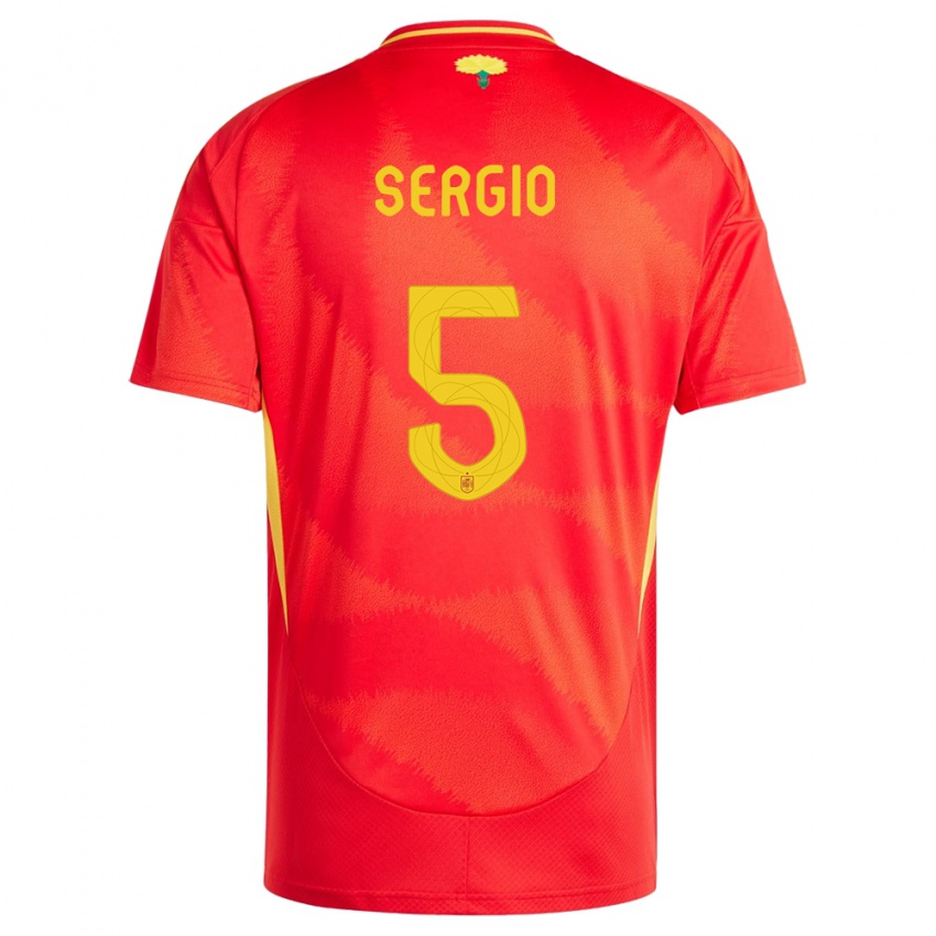 Uomo Maglia Spagna Sergio Busquets #5 Rosso Kit Gara Home 24-26 Maglietta