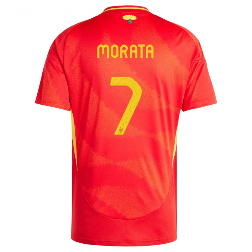 Uomo Maglia Spagna Alvaro Morata #7 Rosso Kit Gara Home 24-26 Maglietta