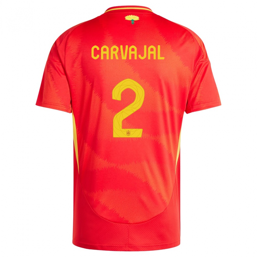 Uomo Maglia Spagna Daniel Carvajal #2 Rosso Kit Gara Home 24-26 Maglietta