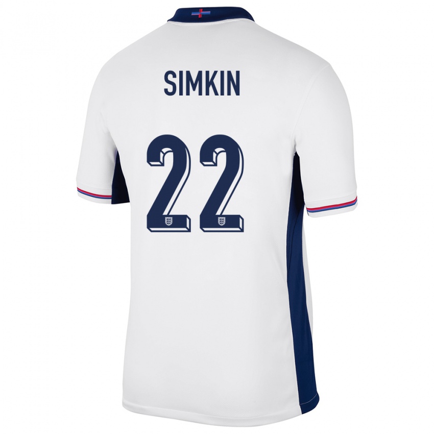 Uomo Maglia Inghilterra Tommy Simkin #22 Bianco Kit Gara Home 24-26 Maglietta