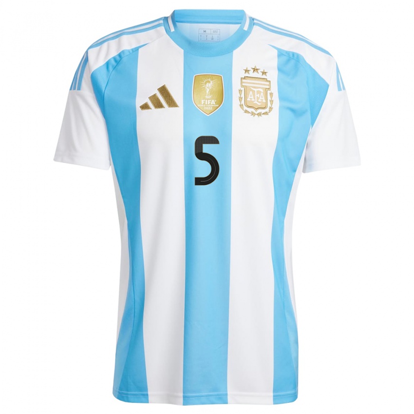 Uomo Maglia Argentina Leandro Paredes #5 Bianco Blu Kit Gara Home 24-26 Maglietta