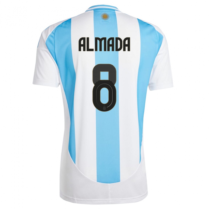 Uomo Maglia Argentina Thiago Almada #8 Bianco Blu Kit Gara Home 24-26 Maglietta