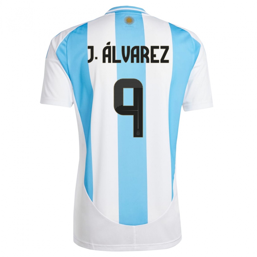 Uomo Maglia Argentina Julian Alvarez #9 Bianco Blu Kit Gara Home 24-26 Maglietta