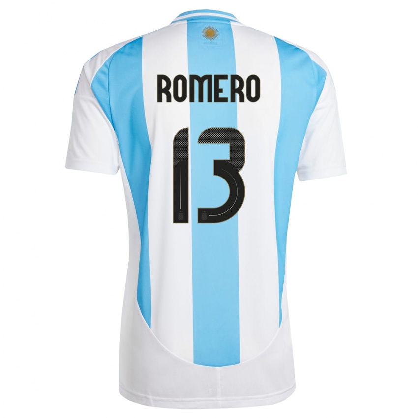 Uomo Maglia Argentina Cristian Romero #13 Bianco Blu Kit Gara Home 24-26 Maglietta