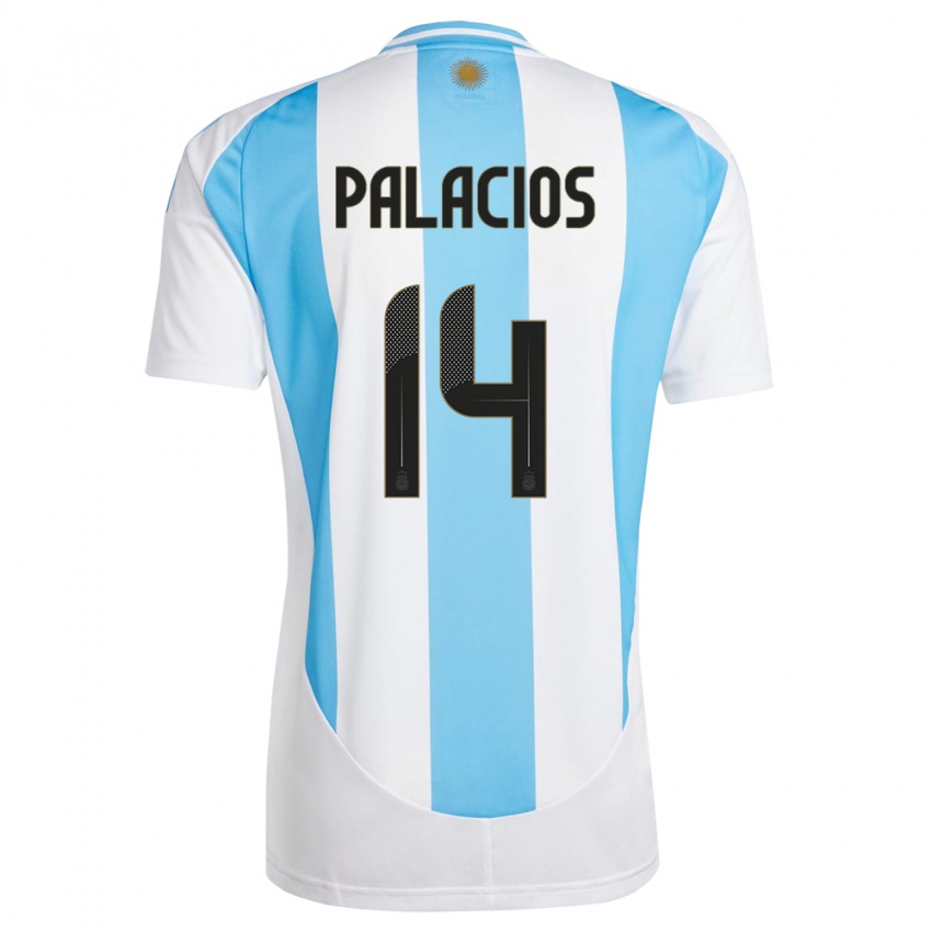 Uomo Maglia Argentina Exequiel Palacios #14 Bianco Blu Kit Gara Home 24-26 Maglietta