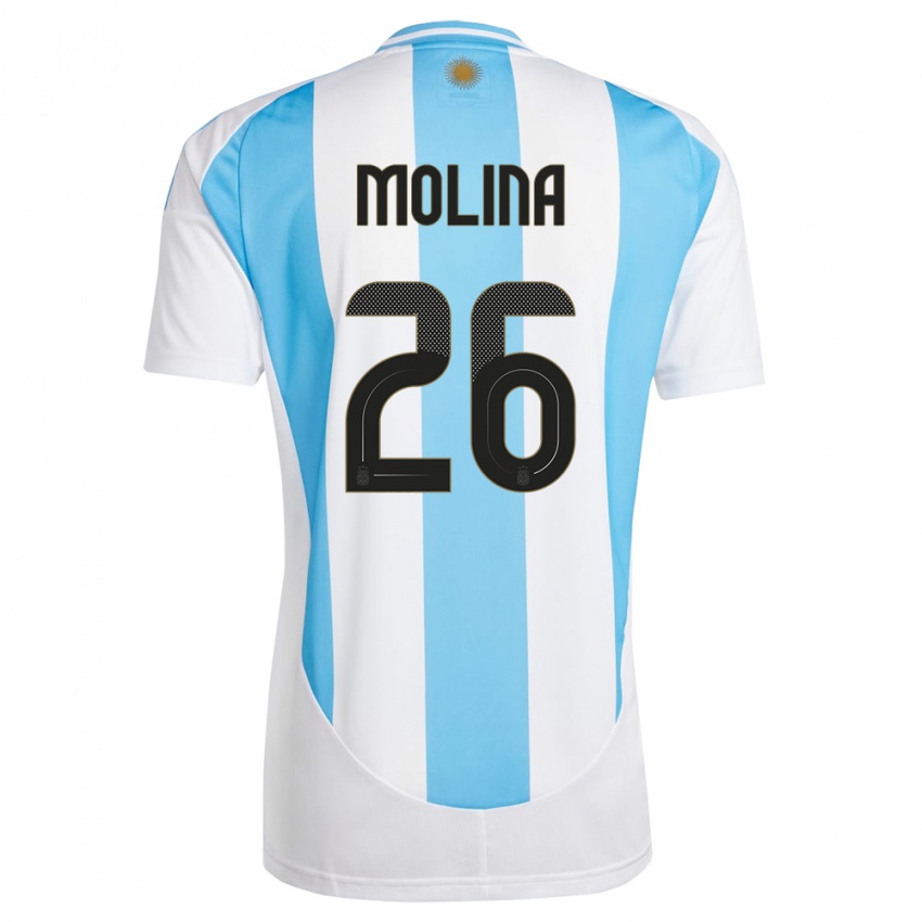 Uomo Maglia Argentina Nahuel Molina #26 Bianco Blu Kit Gara Home 24-26 Maglietta