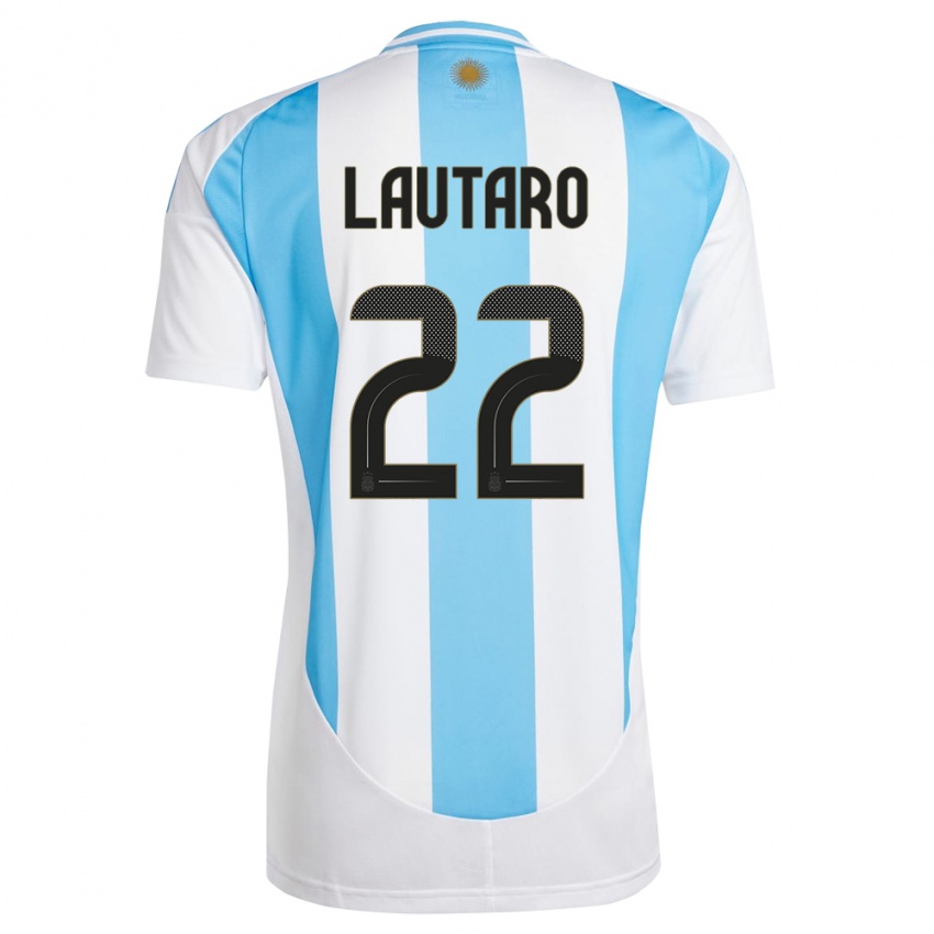 Uomo Maglia Argentina Lautaro Martinez #22 Bianco Blu Kit Gara Home 24-26 Maglietta