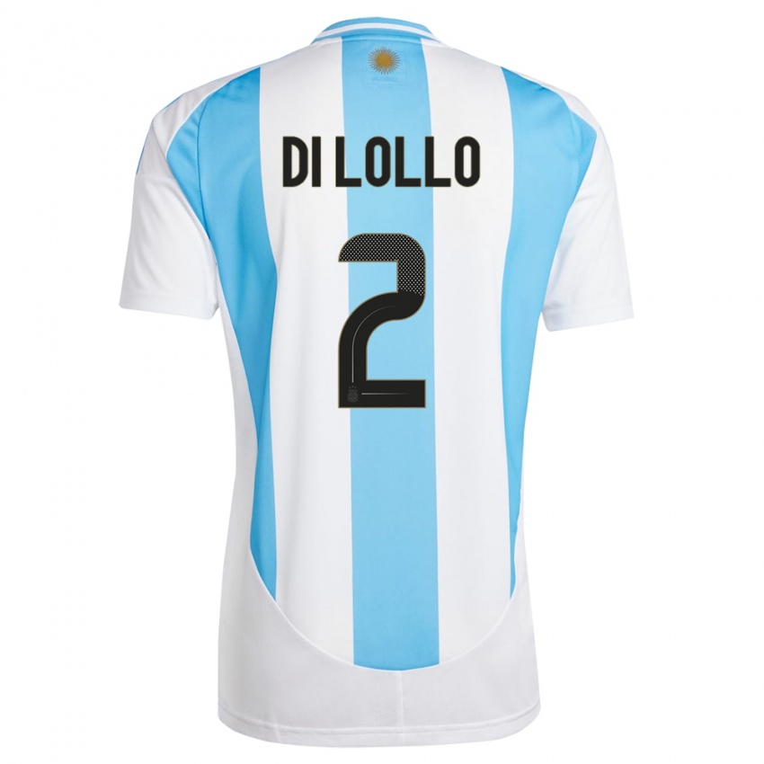 Uomo Maglia Argentina Lautaro Di Lollo #2 Bianco Blu Kit Gara Home 24-26 Maglietta