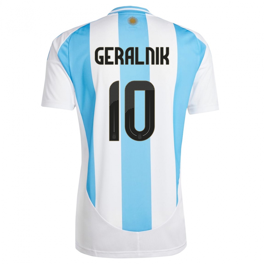 Uomo Maglia Argentina Tiago Geralnik #10 Bianco Blu Kit Gara Home 24-26 Maglietta