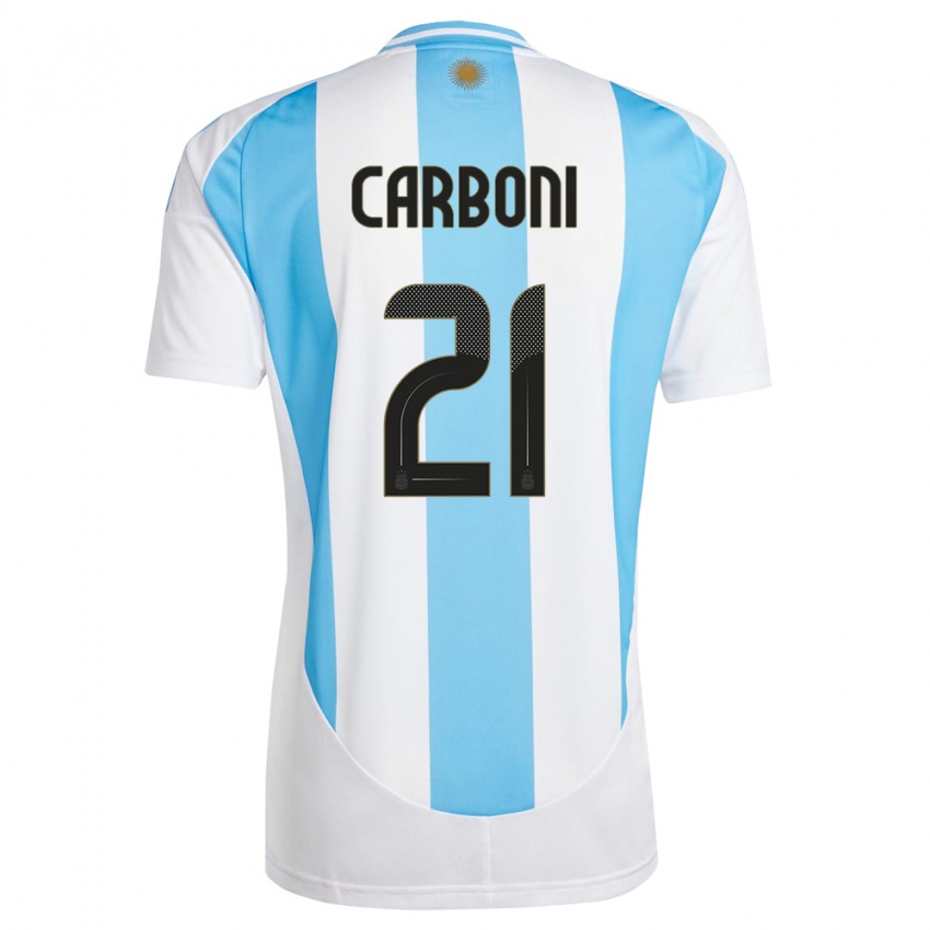 Uomo Maglia Argentina Valentin Carboni #21 Bianco Blu Kit Gara Home 24-26 Maglietta