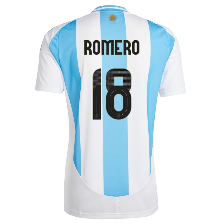 Uomo Maglia Argentina Luka Romero #18 Bianco Blu Kit Gara Home 24-26 Maglietta