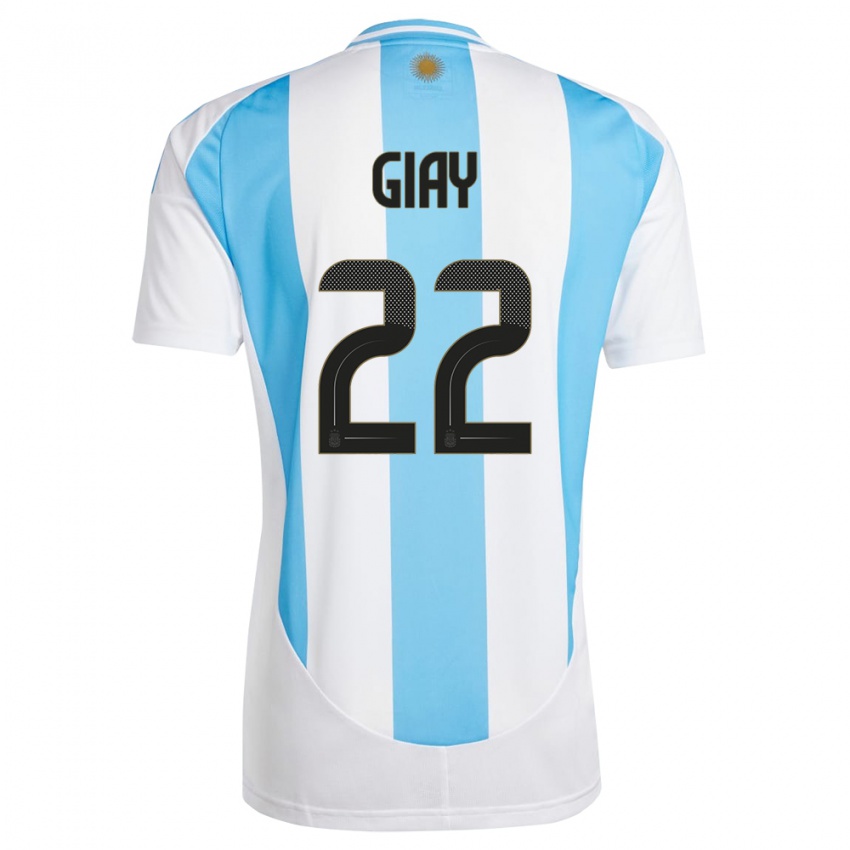 Uomo Maglia Argentina Agustin Giay #22 Bianco Blu Kit Gara Home 24-26 Maglietta