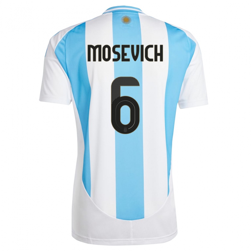 Uomo Maglia Argentina Leonel Mosevich #6 Bianco Blu Kit Gara Home 24-26 Maglietta