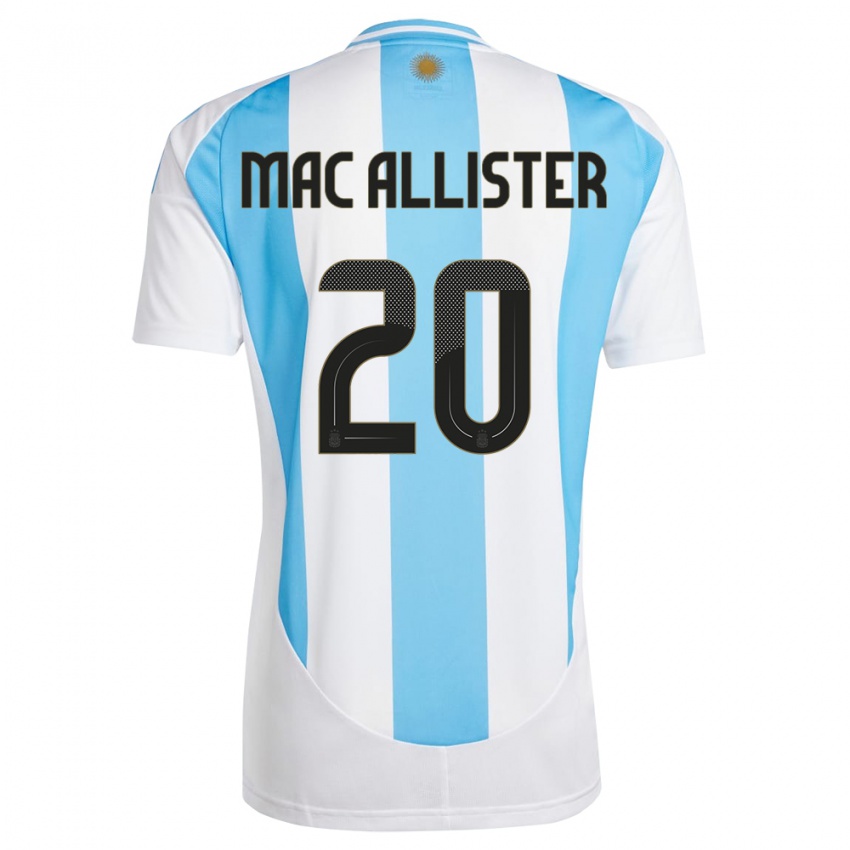 Uomo Maglia Argentina Alexis Mac Allister #20 Bianco Blu Kit Gara Home 24-26 Maglietta