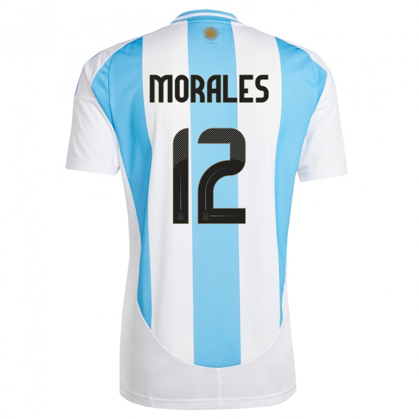 Uomo Maglia Argentina Lautaro Morales #12 Bianco Blu Kit Gara Home 24-26 Maglietta