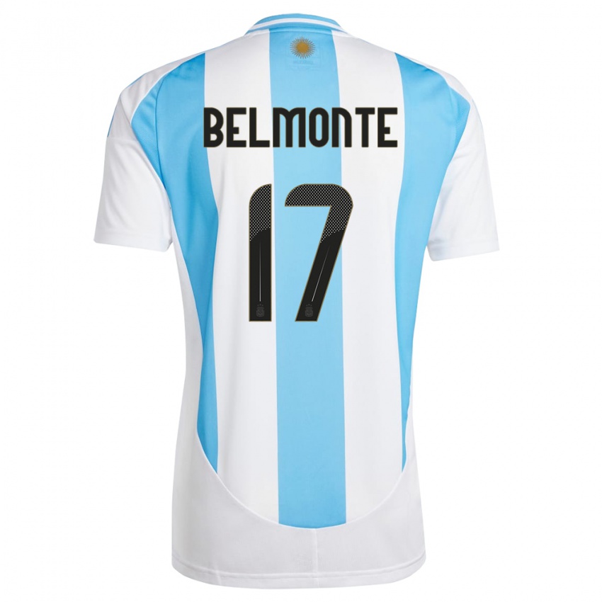 Uomo Maglia Argentina Tomas Belmonte #17 Bianco Blu Kit Gara Home 24-26 Maglietta