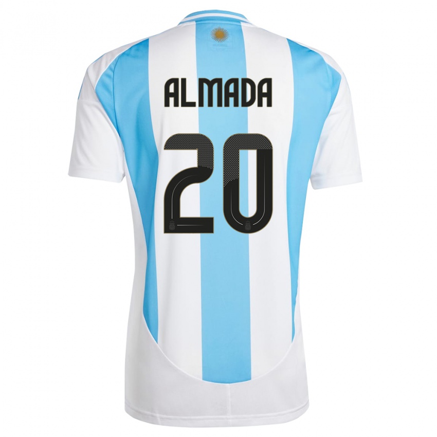 Uomo Maglia Argentina Thiago Almada #20 Bianco Blu Kit Gara Home 24-26 Maglietta