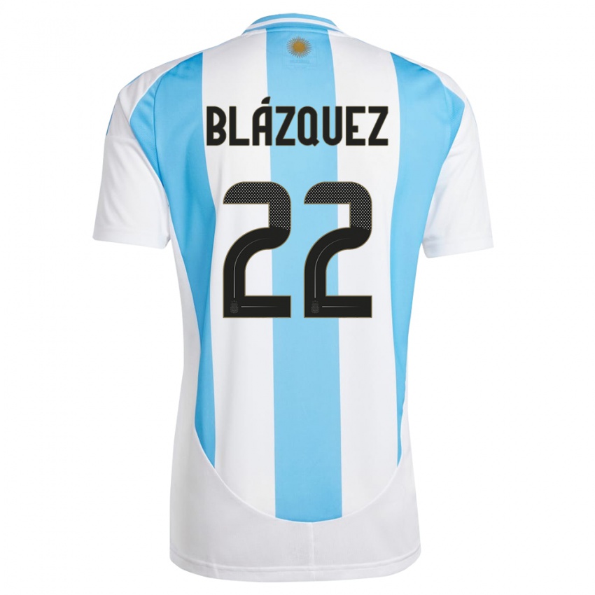 Uomo Maglia Argentina Joaquin Blazquez #22 Bianco Blu Kit Gara Home 24-26 Maglietta