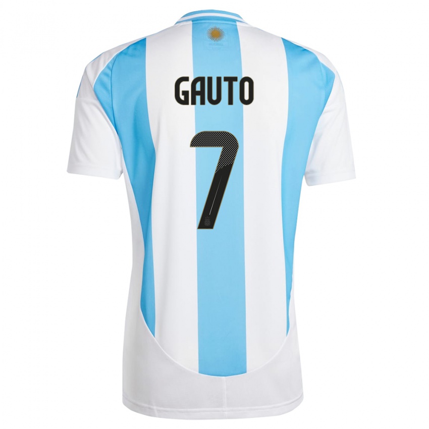 Uomo Maglia Argentina Juan Gauto #7 Bianco Blu Kit Gara Home 24-26 Maglietta