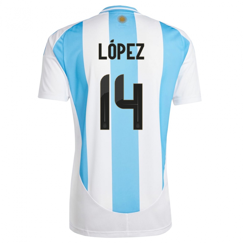 Uomo Maglia Argentina Lautaro Lopez #14 Bianco Blu Kit Gara Home 24-26 Maglietta