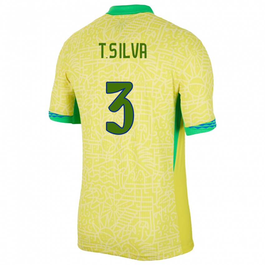 Uomo Maglia Brasile Thiago Silva #3 Giallo Kit Gara Home 24-26 Maglietta